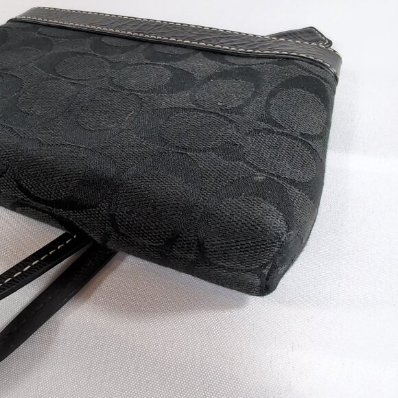 Coach Black Signature Monogram Wristlet Wallet Purse Bag Wrist Strap Canvas - Picture 8 of 14